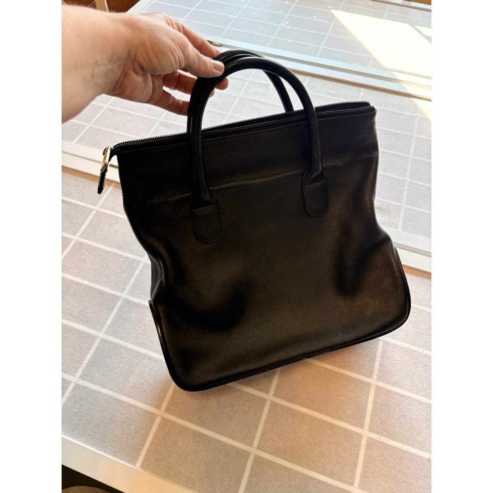 Vintage Lancel Paris Black Leather Structured Satchel Gold Hardware Designer Bag